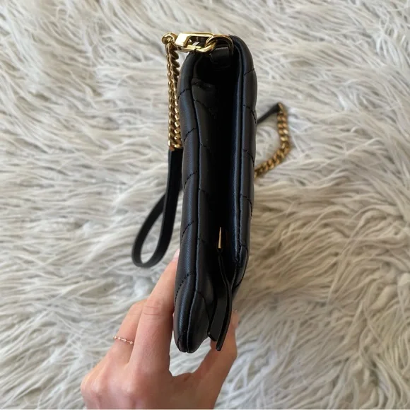 Tory Burch Black Lambskin Leather Convertible Kira Chevron Clutch Logo Bag EUC - Picture 6 of 12